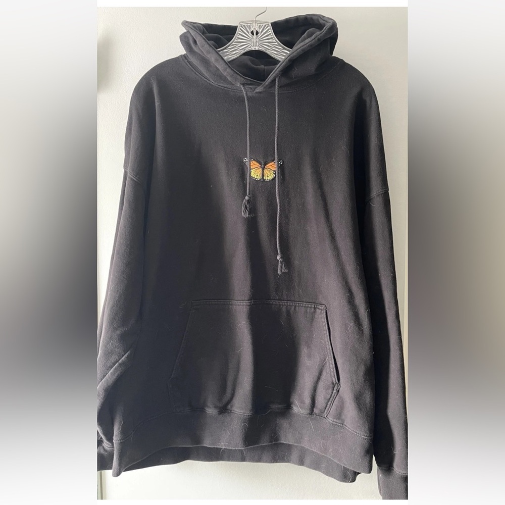 BRANDY MELVILLE LADIES BLACK OVERSIZED HOODIE  BUTTERFLY SWEATSHIRT - ONE SIZE
